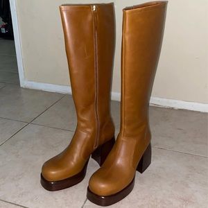 ASOS DESIGN California Premium Leather Platform knee boots in tan